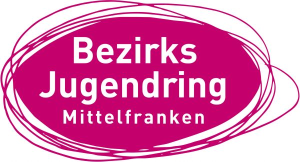 Logo: Pinker Kringel mit weißer Schrift: Bezirks Jugendring Mittelfranken
